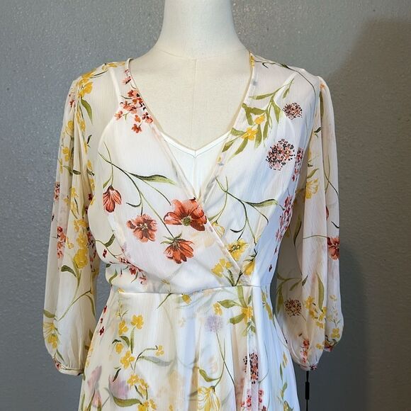 NEW Calvin Klein women’s puff sleeve v-neck floral ruffle overlap dress size 2 - Picture 3 of 14
